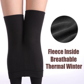 Khusiya Women's Winter Fleece Lined Tights, 120 Denier Opaque, Thermal, 140g Per Pair, Set of 3, Black, M