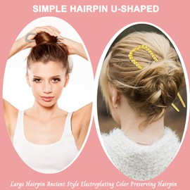 YONOY 3pcs Metal French Hair Pins,U-Shaped Long Chignon 2 Prong Sticks for Buns, French Twist Hair Pin, Hair Sticks, Hair Fork