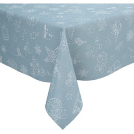 Karina Home Christmas Festive Linen Look PVC Wipe Clean Tablecloth (180cm x 140cm, Ice Blue)
