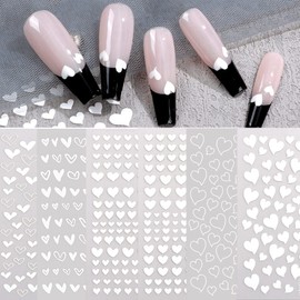 White Heart Nail Art Decal Stickers for Nail Art Designs and Nail Decorations Self Adhesive Nail Decals for Women Girls Kids for Fingernails Acrylic Nails Decor (6 Sheets)
