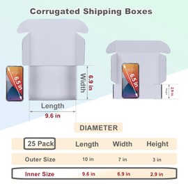 MEBRUDY 10x7x3 Inches Shipping Boxes Pack of 25, White Corrugated Cardboard Box for Mailing Packing Literature Mailer