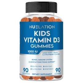 NUELATION Kids Vitamin D Gummies (90 Day Supply) Vitamin D3 for Kids (1000IU) to Support Strucutre, Muscle Functions & Immune System. Delicious & Vegetarian Gummy Vitamin D