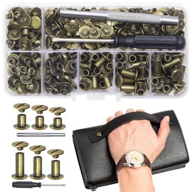 Book Screws, 110 Sets Binding Chicago Screws M5 x 4/5/6/8/10/12 mm Belt Screws with Mounting Tool Screw Rivets for Leather Decoration, Bookbinding, DIY Crafts (Bronze)