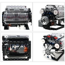 Building Blocks V8 Engine MOC Simulation Scale Model Kit with Battery and L Motor Electrically Driven Technical Car Parts Toy Gift