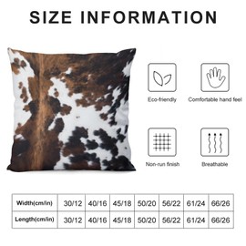 LOMADIA Cow Print Pillow Case Sets,Ployester Sofa Throw Pillow Cover Set of 2,Brown White Cowhide Animal Fur Western Rustic Farmhouse Style Square Couch Pillow Protector Cushion 18"x18"