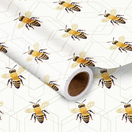 LeZakaa Bee Wrapping Paper Roll - Mini Roll - Bees Buzzing in Light-yellow - Party Gift Wrap for Holiday, Baby Shower, Birthday - 17 inches x 16.4 Feet (23.2 sq.ft.)