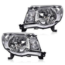 GRAND ORANGE Headlights Assembly Compatible with Toyota Tacoma 2005 2006 2007 2008 2009 2010 2011 Bumper Headlamp Clear lens Chrome Housing Clear Reflector