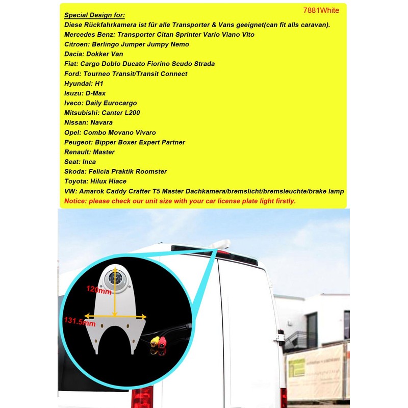 Universal Brake Light Camera Integrated in 3rd Brake Light Reversing