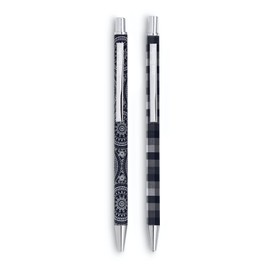 Vera Bradley Metal Pen and Pencil Set, Black Ink Ballpoint Pen, Mechanical Pencil with Eraser Tip, Bandana Medallion