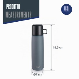 LACOR - 62668 - Thermos a Proiettile Eira, 300 ml, Acciaio Inox 18/10, Doppia Parete, Ermetico con Apertura a Pressione, Thermos per Caffè, Acqua e Infusi, Senza BPA, Argento