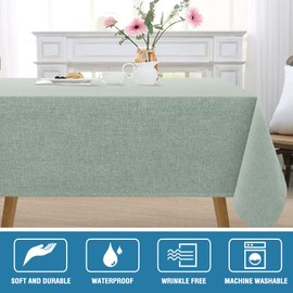 H.VERSAILTEX Rectangle Linen Textured Table Cloth Thick Fabric Wrinkle Free Washable Dust-Proof Tablecloth for Dining, Buffet Parties, Picnic, Events, Weddings and Restaurants, 152 x 152cm, Sage