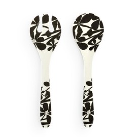 DEMDACO Bold Floral Print - by Lori Siebert - 11 Inch Black/White Melamine Spoon Fork Salad Server Set