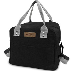 JINGSEN Lunch Bag Waterproof Reusable Lunch Bag, Leakproof Waterproof Lunch Bag for Adult Students, Durable Lunch Bag, Office Work School Shopping Travel Picnic Insulated Lunch Bag (X-Black)