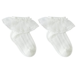 Snegyu Cute White Frilly Cotton Ankle Socks for Kids Girls Princess Style Newborn Toddler Baby Girl Lace Socks 0-12 Months