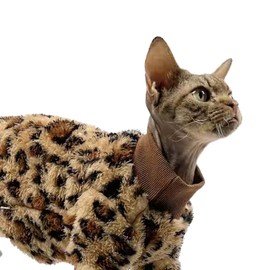 Cat Leopard Double-Sided Fleece Pullover, Soft Warm Clothes for Hairless Sphynx, Devon & All Indoor Kittens in Winter (Leopard,M)