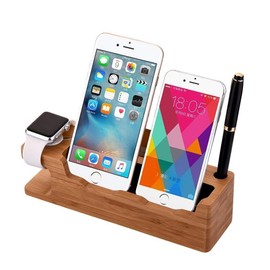 LondonExpress Bamboo Wooden Phone Charging Stand Bracket Dock Station Cradle Holder With Business Card Slot Compatible For Smart phone and Smart Watch