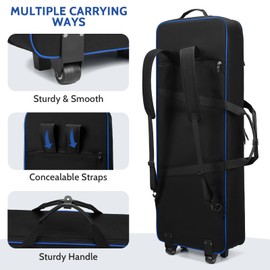 BOSSTIN 61 Key Keyboard Case with Wheels, Internal Size: 42"x 14.5"x 6", Waterproof Padded Rolling Gig Bag Keyboard Piano Case for 61 Key Piano Keyboard (Blue)