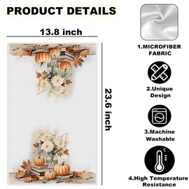 2 Pcs Vintage Fall Pumpkin Kitchen Towels, Maple Leaves Decorative Absorbent Microfiber Dish Cloth Tea Towel, Rustic Waffle Soft Hand Towels for Farmhouse Home Bathroom, Fall Harvest Gifts
