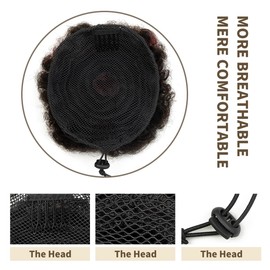 ISHEENY Ponytail Hairpiece Real Hair Afro Puff Drawstring Ponytail Short Curly Hair Chignon Hair Bun with Clips