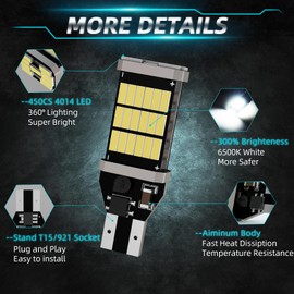 XFLHEHD 2PCS RAV4 Reverse Light Bulbs Fits for 2006-2023 Toyota RAV4, 6500K White Super Bright Backup Reverse Lights, 2835 45-SMD Chipsets Error Free, Upgraded Backup Reverse Bulb Replacement