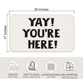 Udinaz Yay You're Here Door Mat, Funny Welcome Doormat Outdoor Indoor Entrance, Funny Welcome Mats for Outside Entryway Porch, 17x30 Inches