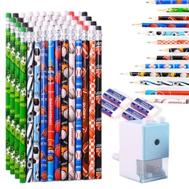 Ristpal 53 Pcs Wooden Pencil with Eraser, Pencil Sharpener, Cute Pencils for Classroom, Rewards, Party Favors, Novelty Kids Pencils Fun School Supplies (Ball Series)
