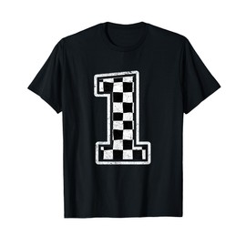 Number 1 Checkered Flag Pit Crew Race Car 1st Birthday Boy T-Shirt