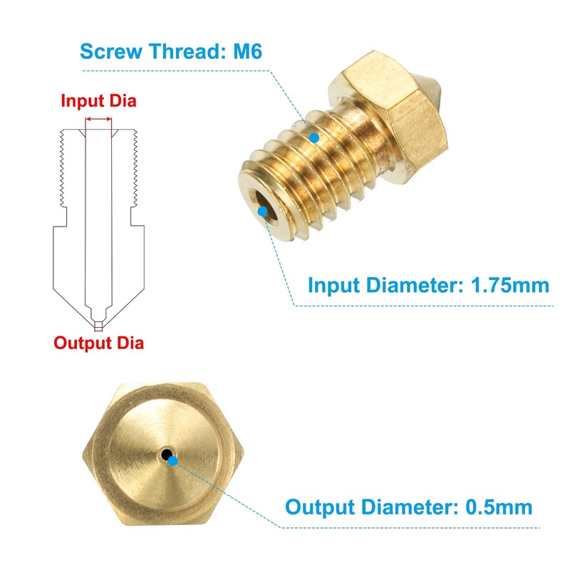 uxcell 3D Nozzles Kit, 30pcs 3D Printer Brass Nozzles 0.5mm,