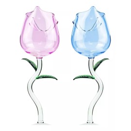 Flylin  Copa Vino 2 Pcs Forma De Flor Vidrio