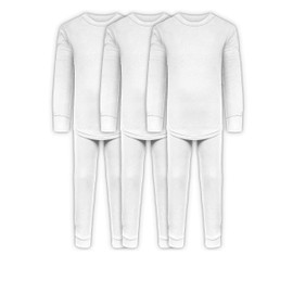 Boys Long John Ultra-Soft Cotton Stretch Base Layer Underwear Sets / 3 Long Sleeve Tops + 3 Long Pants - 6 Piece Mix & Match (3 Sets / 6 Pc -White, 7)