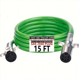 7-Way Coiled Straight Trailer Cord 12FT 15FT Heavy Duty -85°F Cold Resistant ABS Power Cable for Semi/Truck/RV/Trailers True 4/12+2/10+1/8 AWG (15FT Straight Wire)