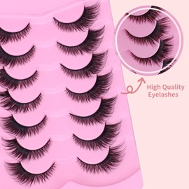 Fox Eye Lashes Natural, Wispy False Eyelashes Clear Band, Fluffy Faux Mink Lashes for Naturally Elongated, Captivating Eyes - 7 Pairs Pack