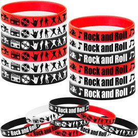 CupaPlay 48PCS Rock and Roll Rubber Bracelets Party Favors -Rock and Roll Theme Party Supplies Decorations -80s 90s Party Music/Musical Birthday Baby Shower Silicone Wristbands Party favors