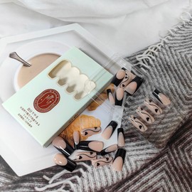 Black French Tip Press on Nails Valentines Square Fake Nails with Glue Glossy Heart False Nails Glitter Silvery Swirl Glue on Nails Black Heart Acrylic Nails Holiday Manicure Decoration Kit for Women