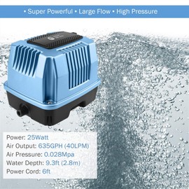 AquaMiracle Linear Air Pump AP40 for Pond Aeration, 635GPH Septic Air Pump Pond Aerators for Outdoor Ponds, Hydroponic, Waste Treatment, Aquarium, Fish Farm, Seafood Restaurant