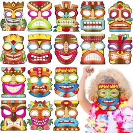 Aoriher 16 Pcs Aloha Party Supplies Tiki TotemTropical Masks for Luau Hawaii Tiki Paper Masks Hawaiian Party Favors for Boys Girls Adult