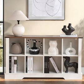 Puntogen 8 Cube Storage Organizer, Wood Cube Bookshelf with LED Lights, Horizontal Storage Cubes, Kids Bookshelf, Display Cabinet Cubby Shelf for Living Room Home Office Bedroom, White