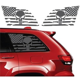 Fit for (2011-2022) Jeep Grand Cherokee | Precut American Flag Window Decals | Both Side | Proudly Made in The US | Matte Black (Punisher US Flag)