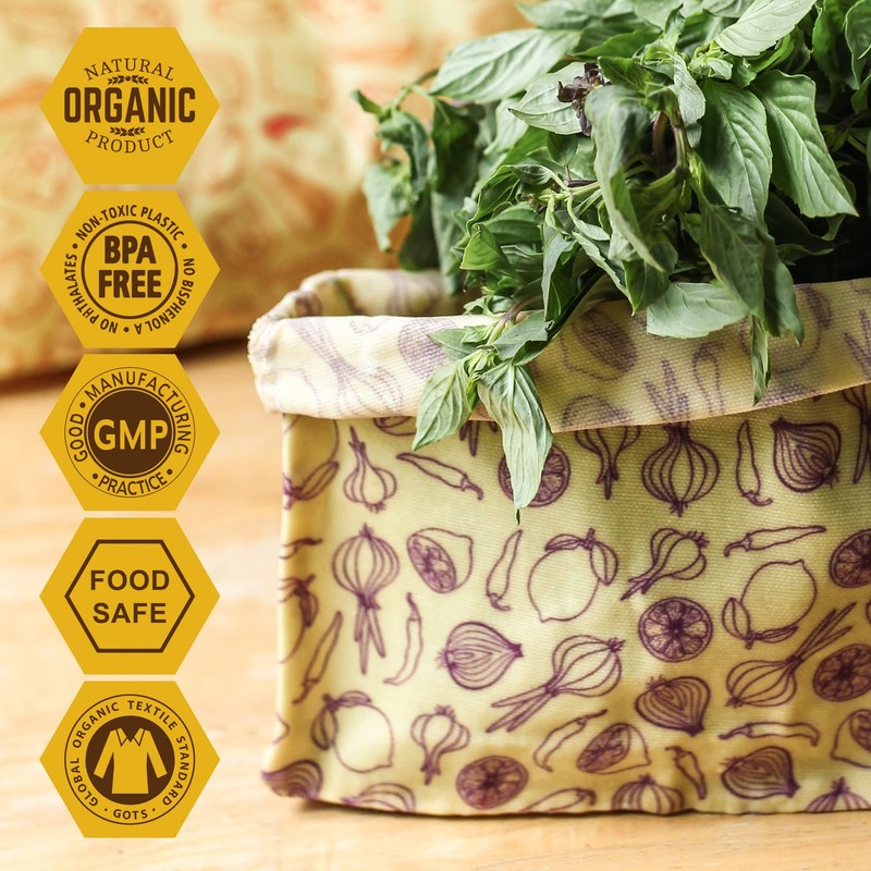 サイズ ミツロウバッグ | 再利用可能なフードラップ | オーガニック、エコ | 18x18x5cm