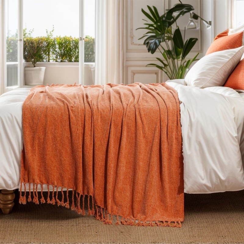 BATTILO HOME Chenille Throw Blanket for Couch, Soft Warm Cozy
