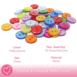 Special Touches Multicoloured Glitter Round 15mm Resin Buttons - Pack of 50