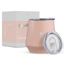 JoyJolt Tri-Insulated Wine Tumbler with Lid Pack. 12 oz Tumbler, Slider and Straw Lids. Vacuum Double Walled Stainless Steel Stemless Wine Glass, Copper Lined for Very Cold Drinks, Travel and Camping