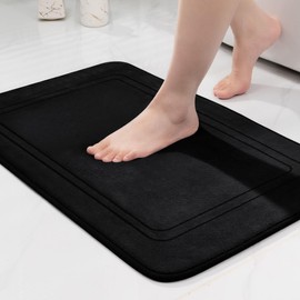 Non-Slip Bath Mat, Bathroom Rug, Soft Bath Mat, Absorbent Bath Mat, Shower Mat, Floor Mat for Bathroom, Black, 43 x 61 cm