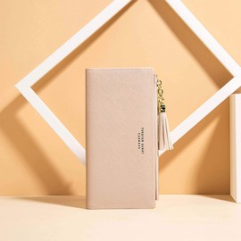 SUMGOGO Slim Wallet for Women Long Tassel Zipper Clutch Purse Handbag Card Case Wallet (Pink)