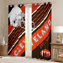3D Football Curtains & Drapes American Football Fans 30%-50% Blackout Curtains International Sports Team Curtains Geometry Stripes Grunge Style Window Curtains 52''Wx84''L (Cleveland)