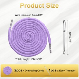 sourcing map 2pcs Drawstring Cords 51" Replacement Drawstring Hoodie String Sewing Tool with Easy Threader for Hoodie Sweatpants Jackets Pants Hats Coats Bags, Light Purple