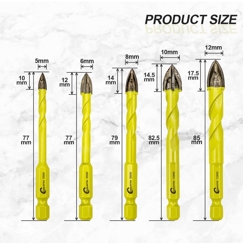 SANLEETEK Masonry Carbide Drill Bits Set - 10pcs 5MM*2+6MM*4+8MM*2+10MM+12MM Tungsten