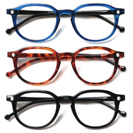 3 Pack Reading Glasses Spring Hinge Stylish Readers Black/Tortoise for Men and Women (3 Pack Mix, 2.25)