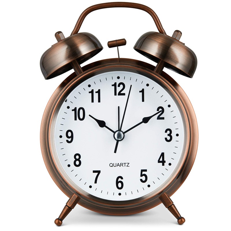 Bernhard Products Analog Alarm Clock 4" Twin Bell Vintage Red