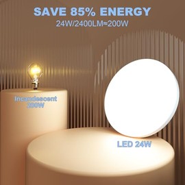 LUTW LUTW Bathroom Ceiling Light, 24W 2400LM Flush Ceiling Light, 200W Equivalent, 6500K Cool White, Waterproof IP44, Round Ceiling Lights for Kitchen, Bedroom, Living Room, Toilet, Porch, ?28CM(White)